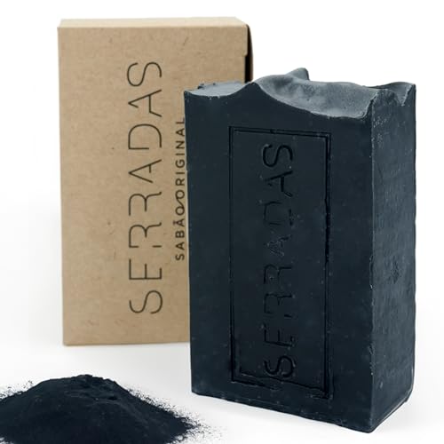 Jabon Natural carbon activado y Sal del Himalaya - Acne - Puntos negros - limpiador facial - piel grasa - jabon de manos, facial y cuerpo - Jabon Artesanal SERRADAS Negro