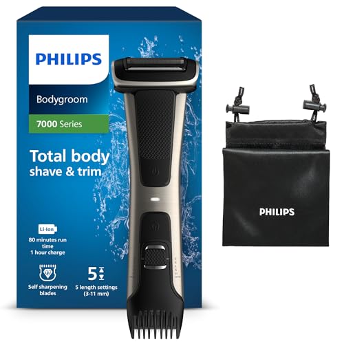 Philips Serie 7000 BG7025/15 - Afeitadora corporal con cabezal de recorte y de afeitado, 80 minutos de uso, apta para la ducha, color negro