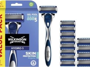 Wilkinson Sword Hydro 5 Skin Protection Regular – Maquinilla de Afeitar de 5 Hojas con 13 Recambios con Banda Lubricante Enriquecida con Pro Vitamina B5