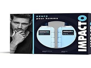 IMPACTO – Azure Agua de Colonia 100 ml + After Shave 100 ml, Estuche de Regalo Hombre, Pack 2 Piezas, Eau de Toilette Natural y Masculina, Aroma Amaderado, Fragancia Fresca, Atrayente y Duradera