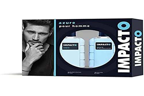 IMPACTO - Azure Agua de Colonia 100 ml + After Shave 100 ml, Estuche de Regalo Hombre, Pack 2 Piezas, Eau de Toilette Natural y Masculina, Aroma Amaderado, Fragancia Fresca, Atrayente y Duradera