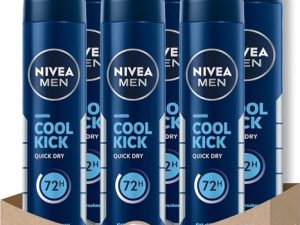 NIVEA MEN Cool Kick Spray en pack de 6 (6 x 200 ml), desodorante de hombre con un golpe de frescor, desodorante antitranspirante para el cuidado masculino