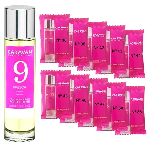 CARAVAN FRAGANCIAS Perfume de Mujer Nº9 de 150 ml + Set de 10 Viales de Fragancias femeninas distintas de Caravan para descubrir nuevos aromas