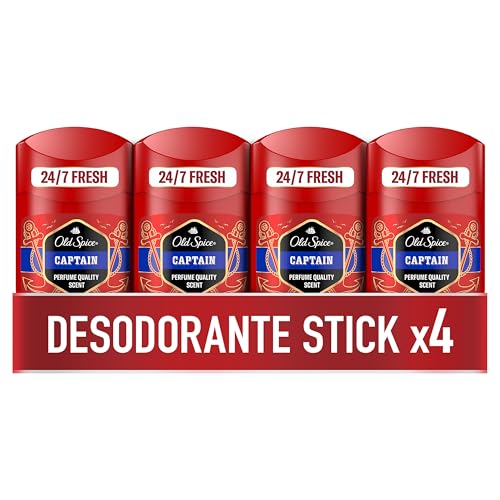 Old Spice Captain Desodorante En Barra Para Hombres 4x50 ml, Fresco 24 Horas, Todos Los Días Con Uso Diario, Perfume Duradero, Protección Contra El Mal Olor, 0% Sales De Aluminio