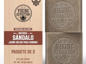 Viking Revolution – Jabon Natural Cuerpo – Jabón de Sándalo – Jabón Natural con Aceites Esenciales Prensados en Frío – Jabón para Hombres con Aceite de Coco, de Karité y de Almendras – 2 x 140 g