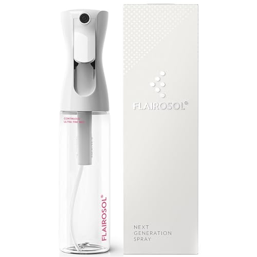FLAIROSOL The Original Pulverizador, 300 ml Pulverizador de Niebla Ultrafina, Salón, Auto y Cuidado de Arte, Pulverización Continua y Silenciosa, Diseño Patentado (Transparente con Letras Rosadas)