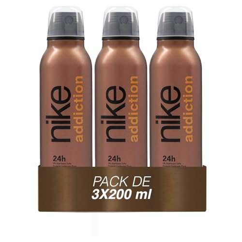 NIKE - Addiction Man Pack 3 x 200 ml, Desodorante Hombre, Formato Spray, Eau de Toilette Natural y Masculina, Aroma Amaderado Balsámico, Fragancia Fresca y de Larga Duración