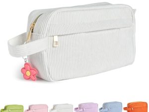 Fycyko Neceser para mujeres y hombres, bolsa de aseo portátil de pana, accesorios de tocador, organizador de cosméticos, bolsa de gimnasio, afeitado, ducha, bolsa de baño, kit de maquillaje con asa,