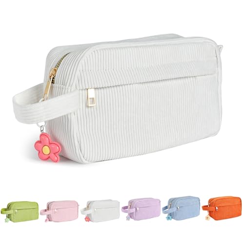 Fycyko Neceser para mujeres y hombres, bolsa de aseo portátil de pana, accesorios de tocador, organizador de cosméticos, bolsa de gimnasio, afeitado, ducha, bolsa de baño, kit de maquillaje con asa,