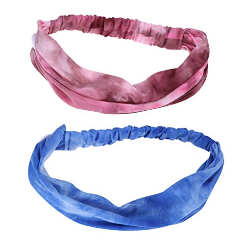 PRETYZOOM 2piezas Diadema De Yoga De Atado Diseño De Degradado Diadema Transpirable y Multifuncional Para Fitness Botones Para Cuidado De Oídos Para Hombres y Mujeres Rosa Azul
