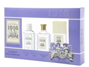 1916 – Lavanda Mediterránea Estuche de Regalo Mujer y Hombre, Agua de Colonia, Colonia 100 ml + 30 ml + Gel de Baño 100 ml, Perfume Unisex, Fragancia Fresca y Floral, Aroma de Larga Duración