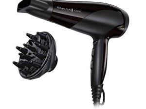 Remington Secador de Pelo Ionic Dry 2200, Iónico, Cabello Sin Encrespamiento, 2200 W, Concentrador y Difusor, 3 Temperaturas, 2 Velocidades, Rejilla Trasera Desmontable, Gancho Para Colgar, D3198