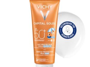 Vichy Leche Protectora Solar, SPF50, Para Niños, Protección contra los Rayos UV, Resistente al Agua, Adecuada para Rostro y Cuerpo, Capital Soleil, 300ml
