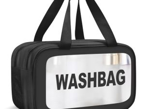 Boic Neceser Transparente Hombre, Neceser Baño Mujer Viaje De Aseo Transparente Viaje Avion Bolsa De Cosméticos Impermeable Toiletry Bag con asa para Mujeres Y Hombres (Nero)