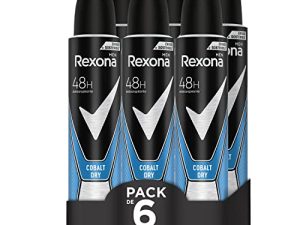 Rexona Desodorante Aerosol Antitranspirante para hombre Cobalt Dry 200ml – Pack de 6, El embalaje puede variar
