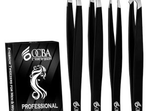 OCBA piezas Pinzas para cejas pinzas de depilar para depilación de cejas Punta mejorada Pinzas profesionales para cejas con acabado antideslizante para depilación con funda incluida (4 P Negro)