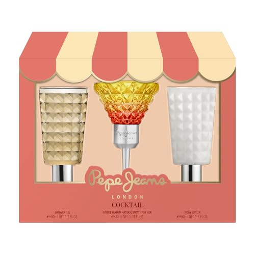 Pepe Jeans Cocktail Edition For Her Estuche Regalo Perfumes de Mujer Pack de 3 Piezas Eau de Toilette 30ml, Body Lotion 50ml y Shower Gel 50ml Set Fragancia Floral, Afrutada y Tropical