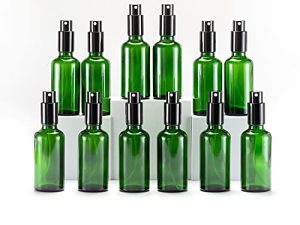 YIZHAO Verde Bote Spray Pulverizador Cristal 50ml, Pulverizador Cristal Pequeño con Fina Niebla, para Aceite Esencial, Aromaterapia, Perfume,Limpieza, Viaje, Agua,Farmacia, Laboratorio – 12Pcs