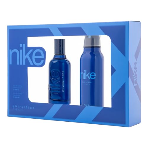 NIKE - Viral Blue, Perfume 100 ml + Desodorante Hombre Spray 200 ml, Estuche Regalo Hombre, Pack Nike 2 Piezas, Masculino, Fresco e Inolvidable, Colonia Cítrica y de Larga Duración
