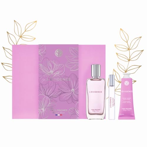 Yves Rocher L"EVIDENCE Set de Regalo para Mujer: Eau de Parfum 50 ml, Crema de Manos 30 ml & Eau de Parfum 8ml. Una Fragancia Neo-Chypré Radiante con Magnolia, Durazno y Pachuli