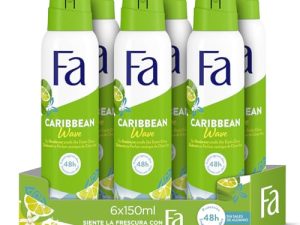 Fa Limones del Caribe Desodorante en Spray (6 x 150 ml), spray antitranspiración y antimanchas, desodorante sin aluminio y con hasta 48 horas de protección, fórmula vegana*