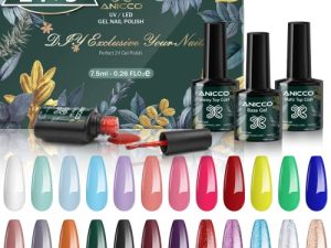27pcs Kit de Esmaltes de Uñas Gel UV LED, FINGEROOM Pintauñas Semipermanente 24 Colores Purpurina Arcoíris Colección con Base, Capa Superior Brillante y Mate