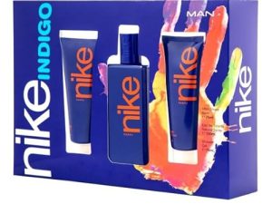 NIKE – Indigo Colonia 100 ml + Gel de Baño 75 ml + After Shave 75 ml, Estuche de Regalo Hombre, Eau de Toilette Natural y Masculina, Aroma Frutal Amaderado, Fragancia Juvenil, Cautivadora y Duradera