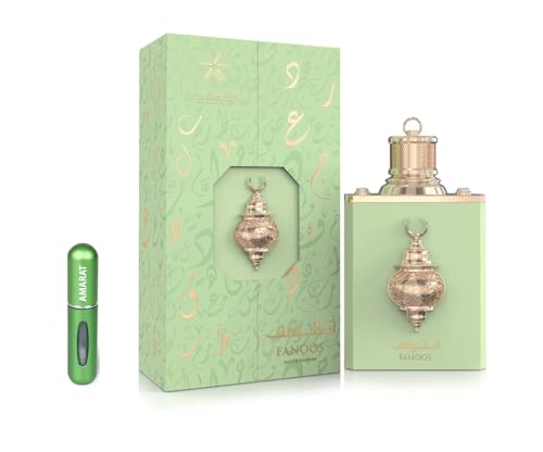 Perfume Fanoos Eau de Parfum 100 ml, Perfume Árabe Unisex de Larga Duración, Incluye Atomizador Recargable 5 ml, Fragancia Dulce y Amaderada con Notas de Pera, Grosella Negra y Vainilla (Fanoos)