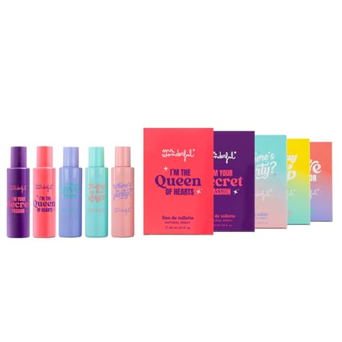 MR WONDERFUL - Colonias Mujer I'm Your Love Potion + Where's The Party + Today Is My Day, Pack de 5 x 30 ml, I'm Your Secret Passion y I'm the Queen of Hearts, Perfume Mujer, Eau de Toilette