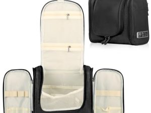 Boic Bolsas De Aseo para Mujeres, Neceser Hombre, Neceser De Viaje Maquillaje Mujer con Colgar Gancho Organizador De Cosméticos para Accesorios De Artículos De Tocador (Nero)