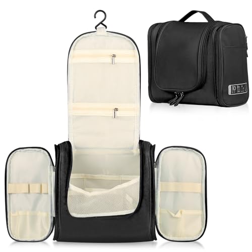 Boic Bolsas De Aseo para Mujeres, Neceser Hombre, Neceser De Viaje Maquillaje Mujer con Colgar Gancho Organizador De Cosméticos para Accesorios De Artículos De Tocador (Nero)