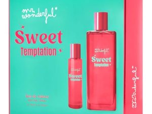 MR WONDERFUL – Sweet Temptation 75 ml + 30 ml, Estuche de Regalo Mujer, Perfume Formato Spray, Eau de Toilette Natural y Femenina, Aroma Floral Frutal Gourmand, Fragancia Fresca y de Larga Duración