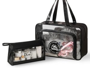 Namenand 2 PCS Neceser de Aseo, Bolsa Transparente Avion, Bolsa de Cosméticos Impermeable con Cremallera, Neceser para Viaje Neceser Hombre Mujer De Aseo Neceser De Viaje Bolsa de Gimnasio – Negro