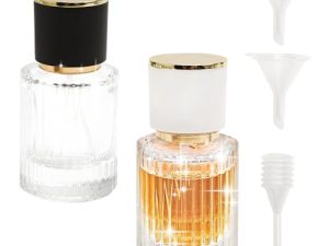 HENGBIRD Set de 2 Atomizadores de Perfume Recargables 30ml – Frascos de Vidrio con Embudo y Pipeta – Botellas Elegantes de Viaje Portátiles para Mujer, Regalo, Perfume