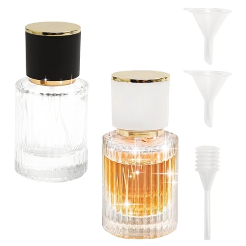 HENGBIRD Set de 2 Atomizadores de Perfume Recargables 30ml - Frascos de Vidrio con Embudo y Pipeta - Botellas Elegantes de Viaje Portátiles para Mujer, Regalo, Perfume