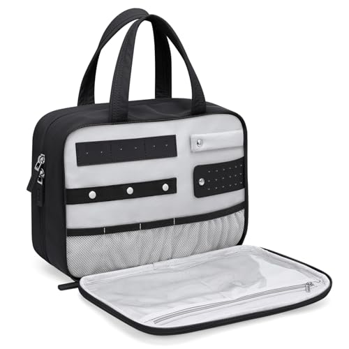 GOLF QUALITY Neceser de viaje, neceser de maquillaje con organizador de joyas, bolsa de aseo colgante para mujer, viaje al baño, Negro -, 8.6L
