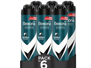 Rexona Desodorante Aerosol Protección Avanzada 72h Invisible Black & White Antitranspirante para hombre 200ml – Pack de 6