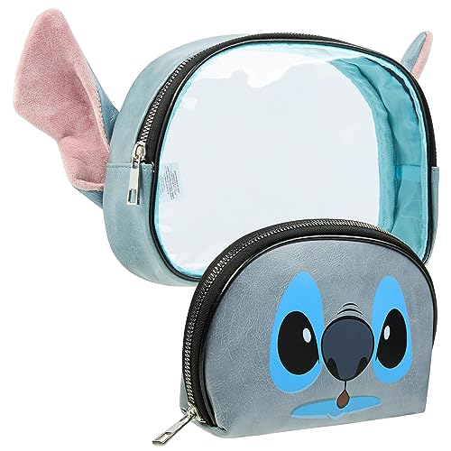 Disney Neceser Mujer Cosméticos Estuche Neceser Maquillaje Makeup Bag Bolsa de Aseo Mujer Viaje Accesorios Mickey Lilo y Stitch Regalos Niña Chica Adolescente Mujer (Azul- 2 Piezas)