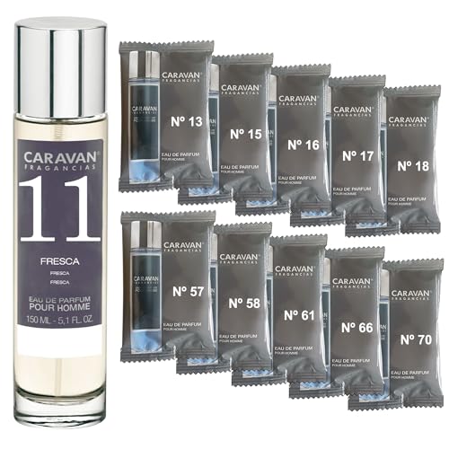 CARAVAN FRAGANCIAS Perfume de Hombre Nº11 de 150 ml + Set de 10 Viales de Fragancias Masculinas distintas de Caravan para descrubir nuevos aromas
