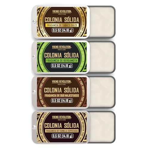 Viking Revolution Paquete de 4 colonias para hombre, perfume sólido de 0.5 onzas con vainilla especiada, tabaco dulce, majestuoso Oud, bergamota, bálsamo de cera de viaje