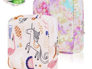 Desing Wish 2 Piezas Neceser Compresas Mujer Neceser Viaje Maquillaje Pequeño con Cremallera Makeup Bag Bolsa de Aseo Niña Bolsa de Almacenamiento Servilletas Sanitarias Regalos Navidad cumpleaños