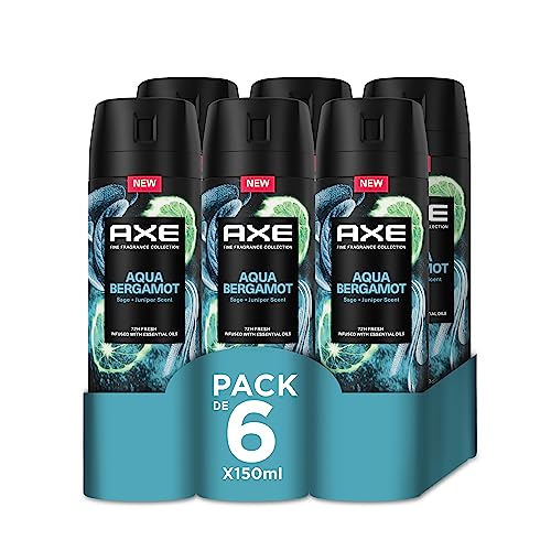Axe Pack Ahorro Desodorante en Aerosol para Hombre Aqua Bergamot Fragancia Premium, 6 x 150 ml