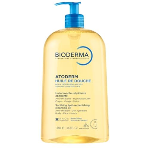 BIODERMA Atoderm Aceite de Ducha - Limpiador Calmante y Antirritante - Confort Inmediato e Hidratación Durante 24 Horas - Pieles Sensibles, Muy Secas o Irritadas - Envase con Dosificador de 1 l