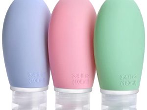Opret Botellas de Viaje Silicona 3 Pack, Botes Rellenables Viaje de 100ml a Prueba de Fugas para Gel, Champús, Lociones y Artículos de Tocador, FDA Certificado Sin BPA