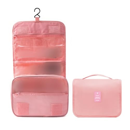 Qwesure Xixi Bolsa de viaje bolsa de cosméticos con gancho portátil de gran capacidad mujer bolsa de aseo seco húmedo separación bolso, Rosa., Casual