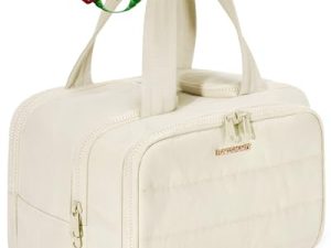 BAGSMART Neceser de viaje, bolsa de viaje ligera, grande y ancha abierta para mujer, organizador de bolsas de maquillaje hinchadas para cosméticos con asa para accesorios, artículos de tocador