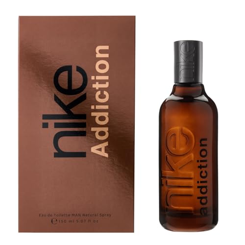 NIKE - Addiction Man 150 ml, Colonia Hombre, Perfume Formato Líquido, Eau de Toilette Natural y Masculina, Aroma Amaderado Balsámico, Fragancia Fresca y de Larga Duración