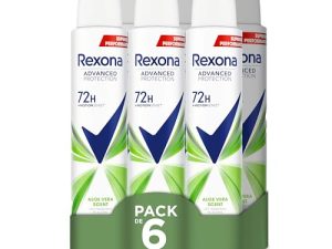 Rexona Advanced Protection Desodorante antitranspirante Aerosol para Mujer ALOE VERA 72h 200 ML 200 ml, Pack de 6 Unidades
