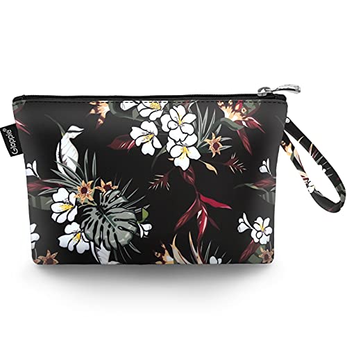 Gloppie Mini Neceser Maquillaje de Viaje para Mujer Plegables - Impermeable Nylon Make Up Bag Cosmetic Bag Portátil - Bolsas de Cosméticos Aseo Baño y Almacenamiento, White Flowers