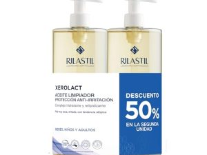 Rilastil – Duplo Xerolact Aceite Limpiador Protector, Limpia Suavemente y Protege la Barrera Cutánea, con Aceite de Arroz y Almendras, para Pieles Secas y Atópicas – 2 x 1000 ml